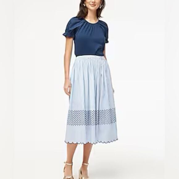 J. Crew Factory Banker Stripe Blue Embroidered midi skirt - Picture 2 of 12